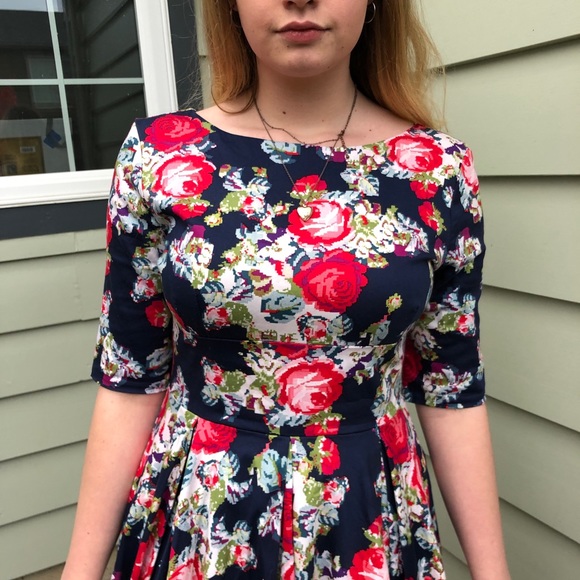 Retro Floral Swing Dress Vintage Style 10 - Picture 6 of 7